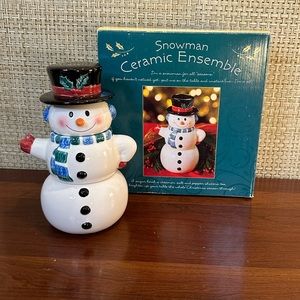 🎄🌟2xHP🌟NIB Hallmark Snowman Ceramic Ensemble Sugar Bowl Creamer Salt & Pepper